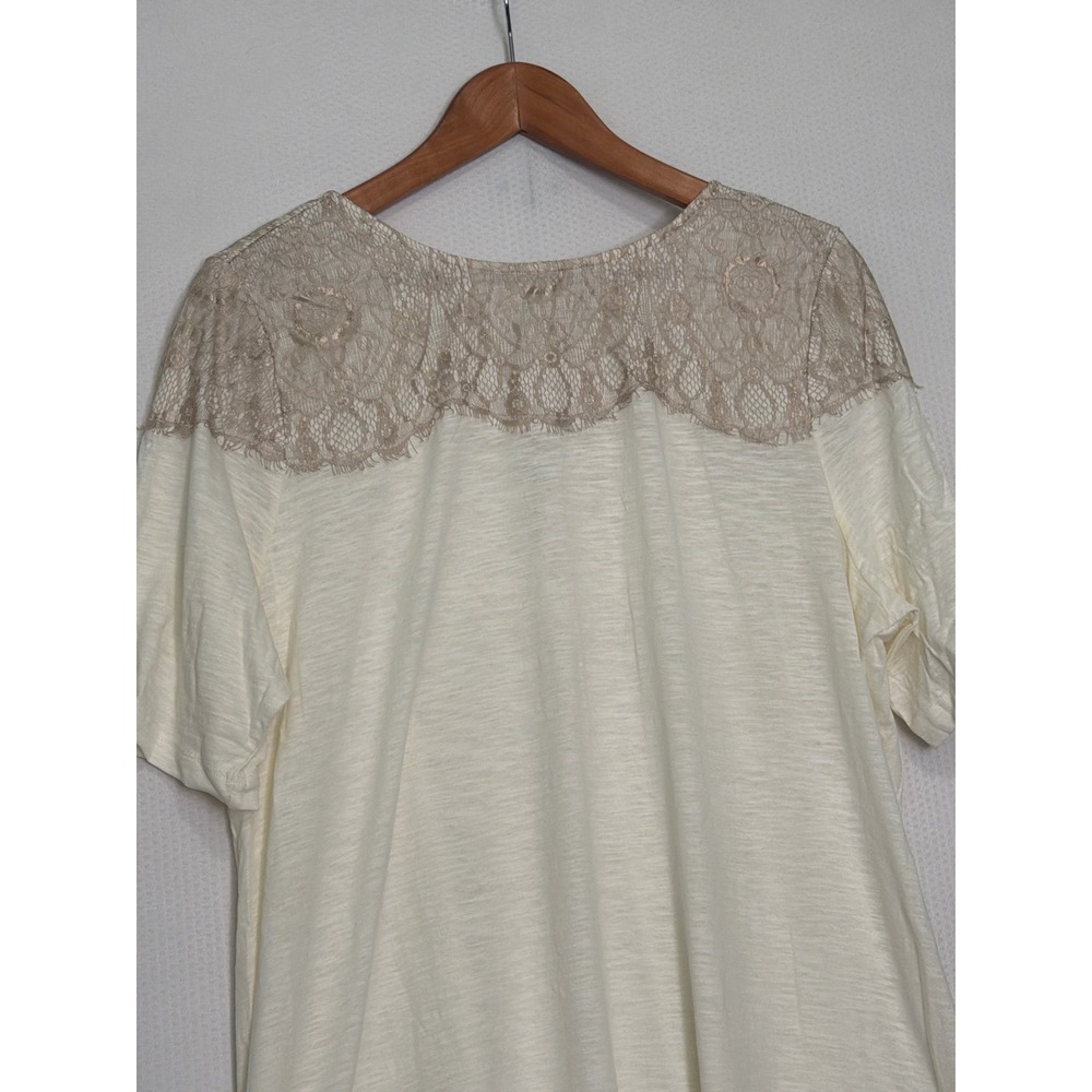 LOGO Lori Goldstein Womens XL Cream Lace Yoke Zip Back Cotton Slub Knit Top - Picture 3 of 9